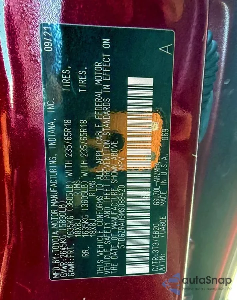 2021 Toyota Highlander Xle from USA, damaged, VIN 5TDGZRAH9MS088420